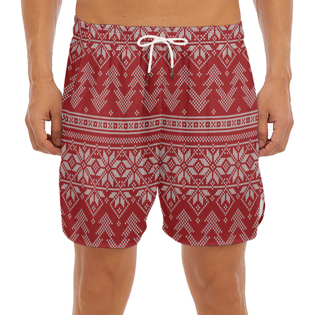 Christmas Festive Knitted Pattern Print Men's Split Running Shorts