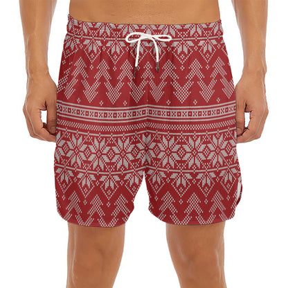 Christmas Festive Knitted Pattern Print Men's Split Running Shorts