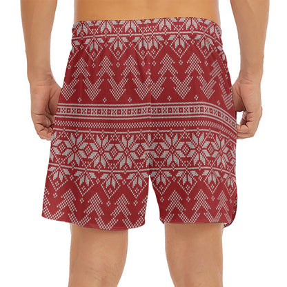 Christmas Festive Knitted Pattern Print Men's Split Running Shorts