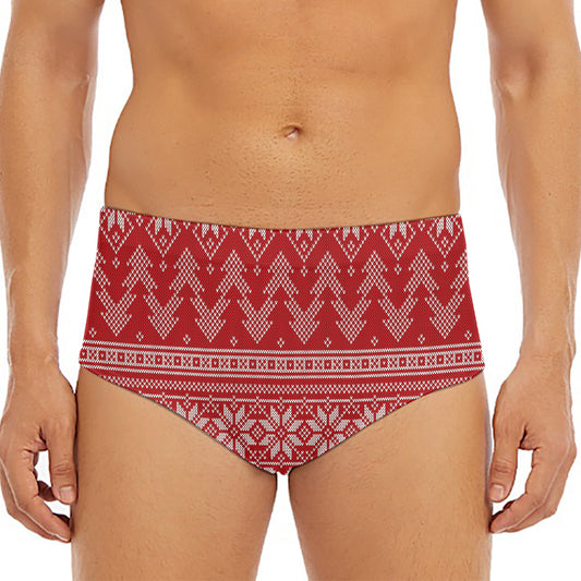 Christmas Festive Knitted Pattern Print Men's Triangle Swim Briefs