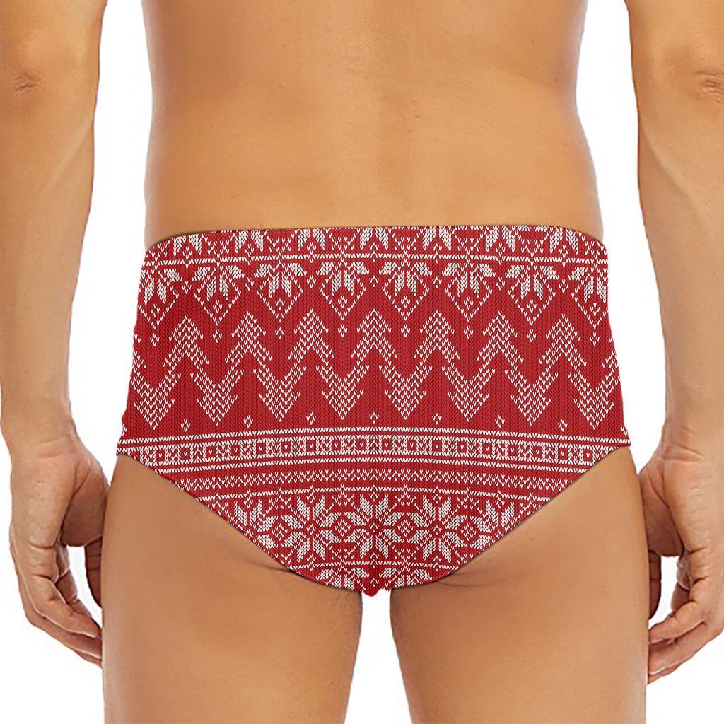 Christmas Festive Knitted Pattern Print Men's Triangle Swim Briefs