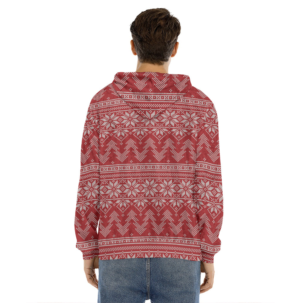 Christmas Festive Knitted Pattern Print Men's Velvet Pullover Hoodie