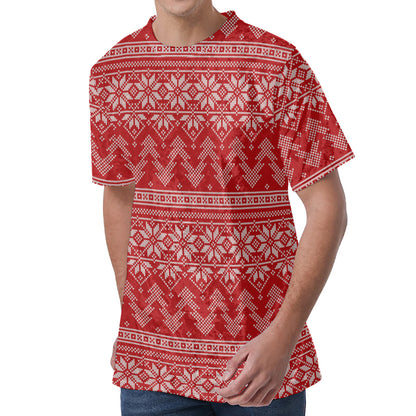 Christmas Festive Knitted Pattern Print Men's Velvet T-Shirt