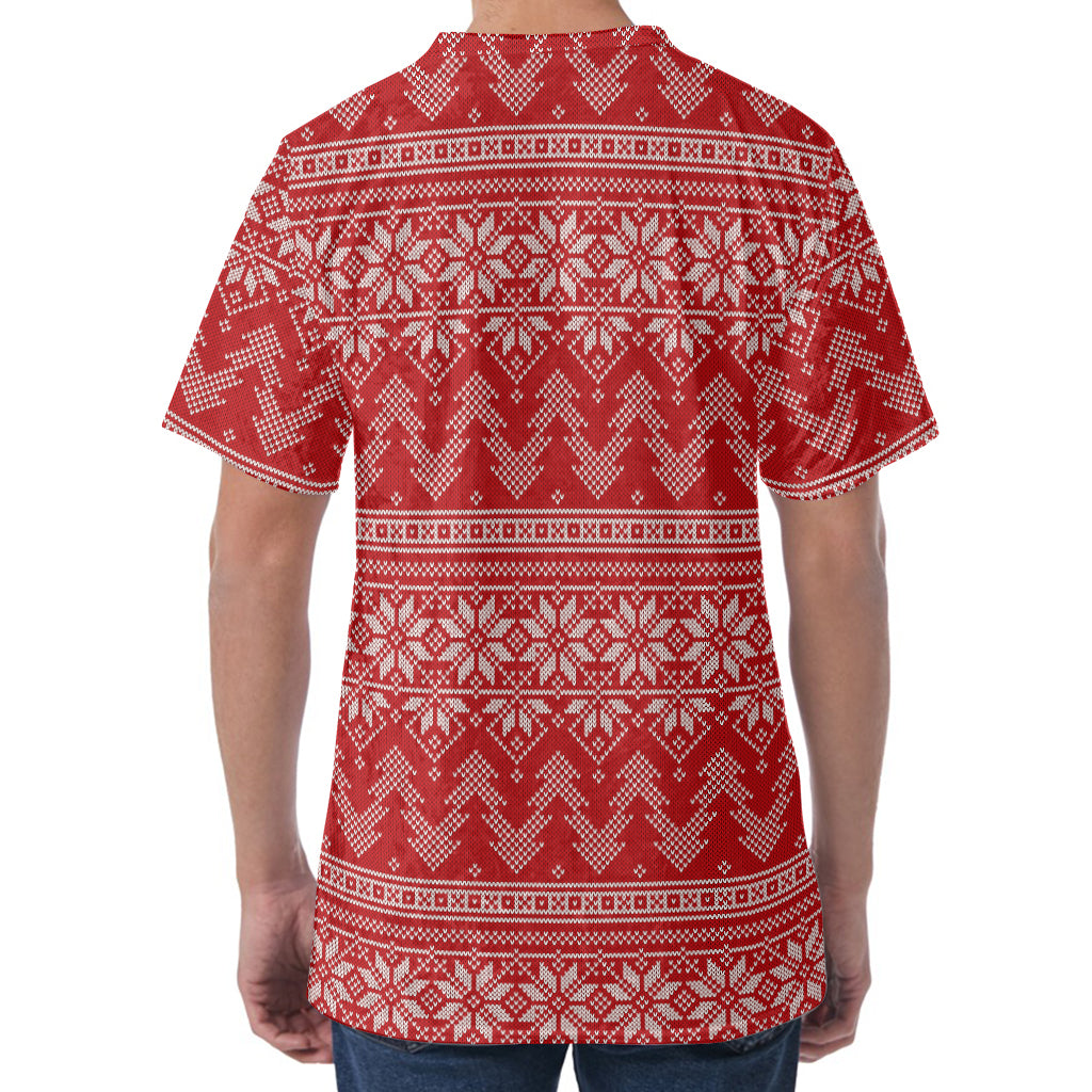 Christmas Festive Knitted Pattern Print Men's Velvet T-Shirt