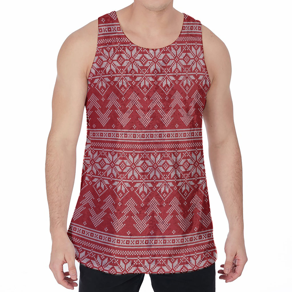 Christmas Festive Knitted Pattern Print Men's Velvet Tank Top