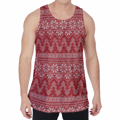 Christmas Festive Knitted Pattern Print Men's Velvet Tank Top