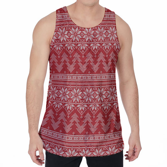 Christmas Festive Knitted Pattern Print Men's Velvet Tank Top