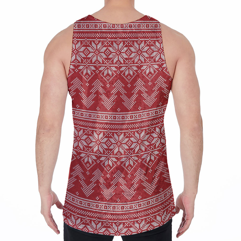 Christmas Festive Knitted Pattern Print Men's Velvet Tank Top