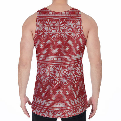 Christmas Festive Knitted Pattern Print Men's Velvet Tank Top