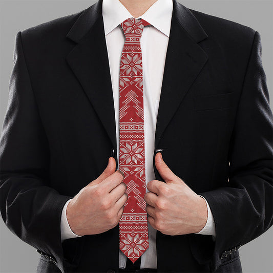 Christmas Festive Knitted Pattern Print Necktie