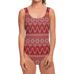 Christmas Festive Knitted Pattern Print One Piece Swimsuit