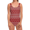 Christmas Festive Knitted Pattern Print One Piece Swimsuit
