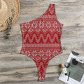 Christmas Festive Knitted Pattern Print One Shoulder Bodysuit