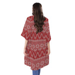 Christmas Festive Knitted Pattern Print Open Front Beach Cover Up