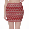 Christmas Festive Knitted Pattern Print Pencil Mini Skirt