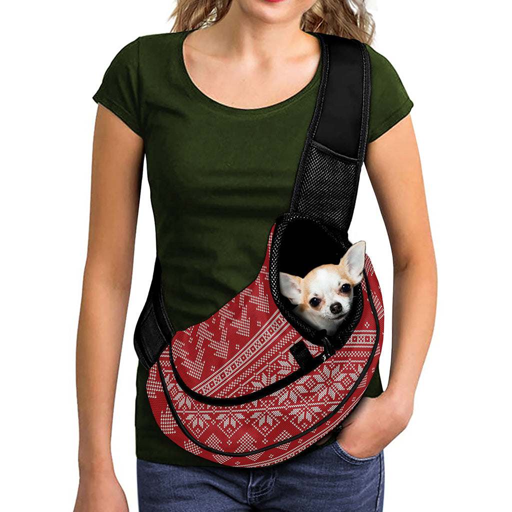 Christmas Festive Knitted Pattern Print Pet Sling Carrier