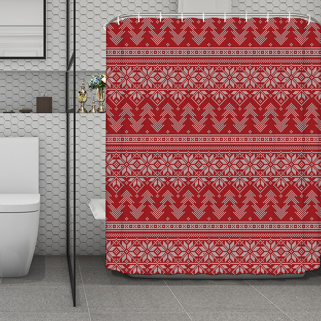 Christmas Festive Knitted Pattern Print Polyester Shower Curtain
