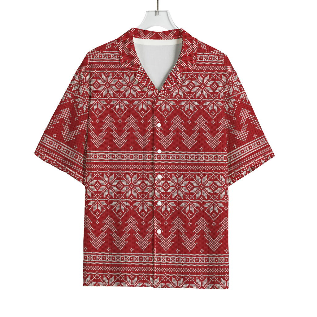 Christmas Festive Knitted Pattern Print Rayon Hawaiian Shirt