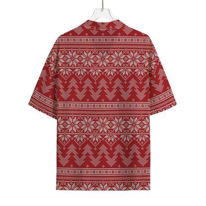 Christmas Festive Knitted Pattern Print Rayon Hawaiian Shirt