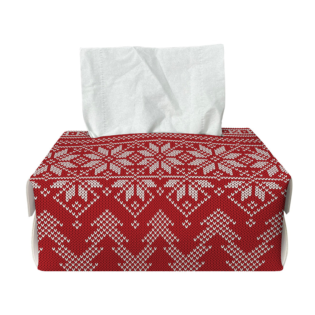 Christmas Festive Knitted Pattern Print Rectangle Tissue Box Cover