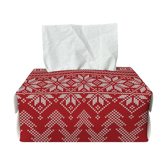 Christmas Festive Knitted Pattern Print Rectangle Tissue Box Cover