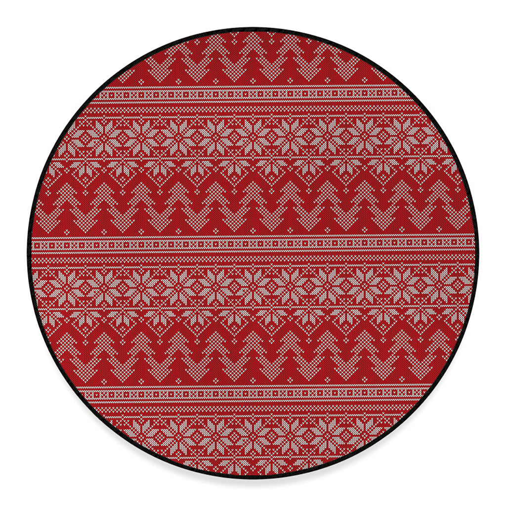 Christmas Festive Knitted Pattern Print Round Floor Mat