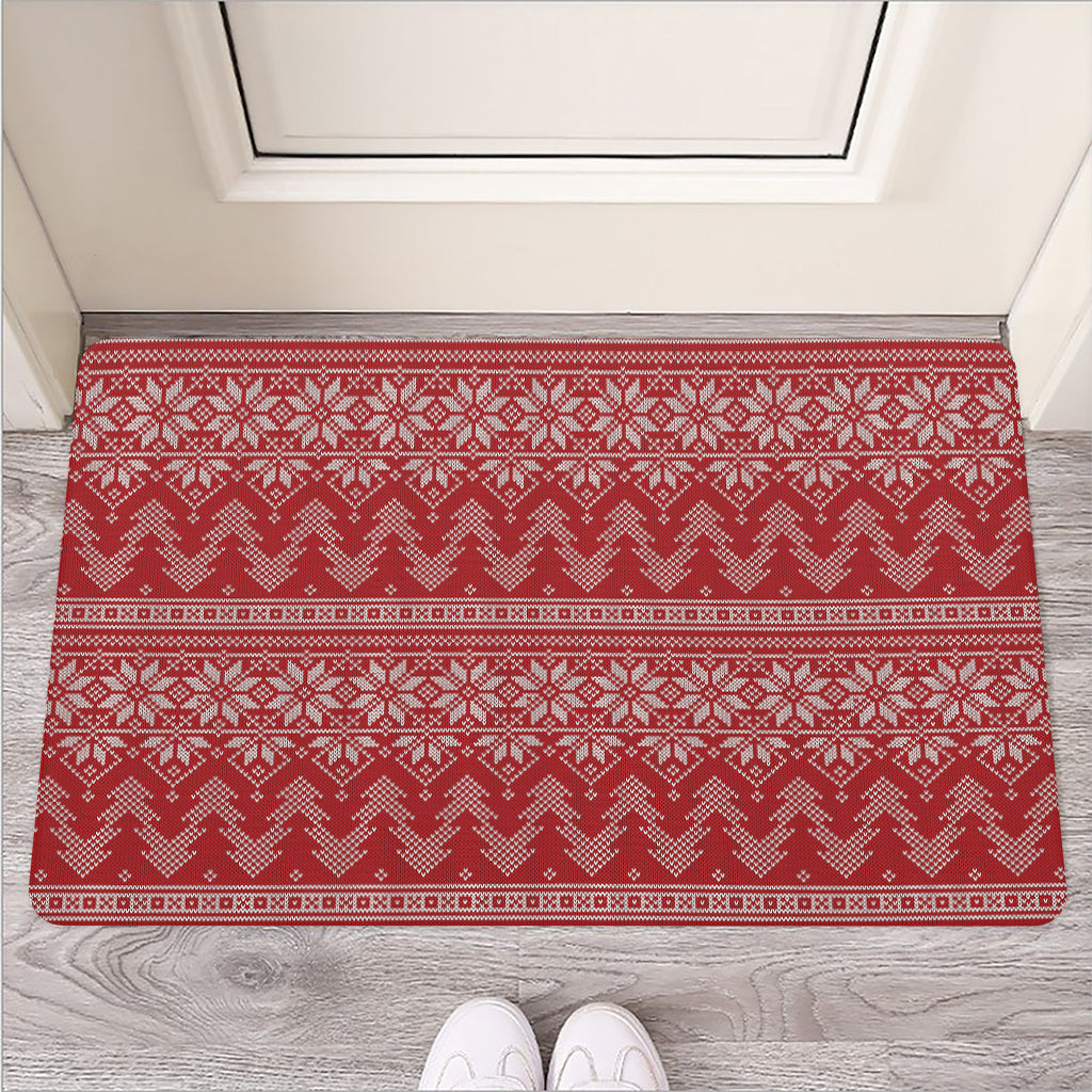 Christmas Festive Knitted Pattern Print Rubber Doormat