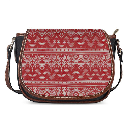 Christmas Festive Knitted Pattern Print Saddle Bag