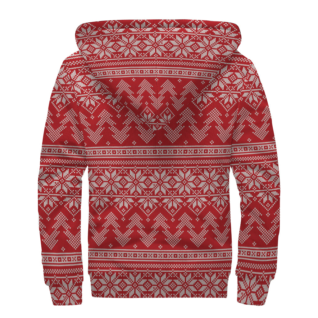 Christmas Festive Knitted Pattern Print Sherpa Lined Zip Up Hoodie