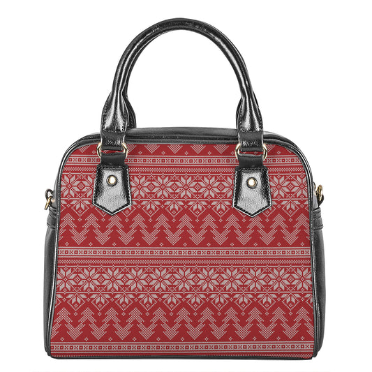 Christmas Festive Knitted Pattern Print Shoulder Handbag