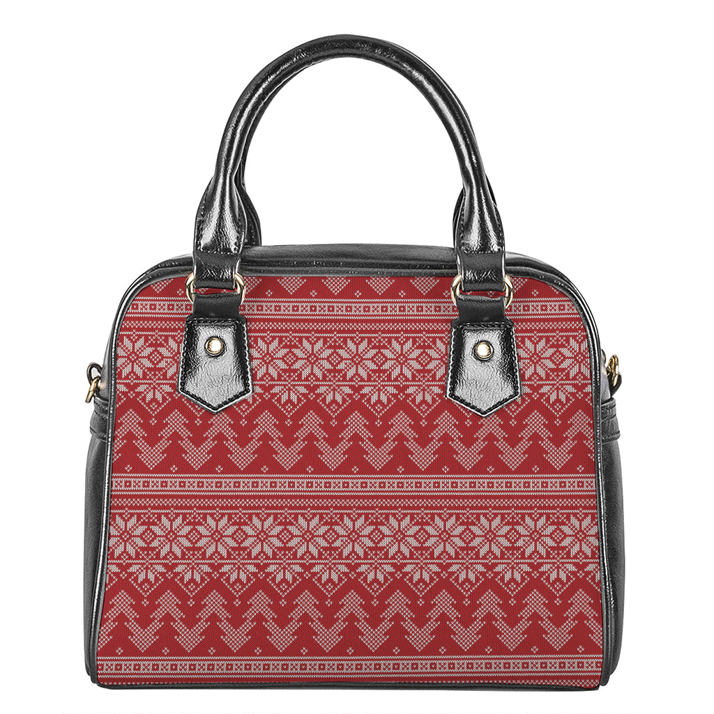 Christmas Festive Knitted Pattern Print Shoulder Handbag