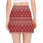 Christmas Festive Knitted Pattern Print Side Slit Mini Skirt