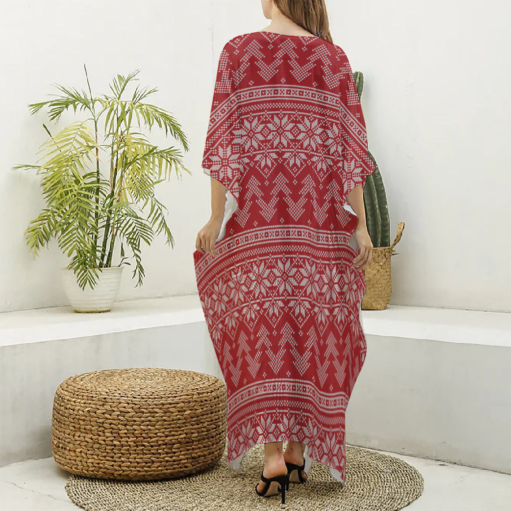 Christmas Festive Knitted Pattern Print Silk V-Neck Kaftan Dress