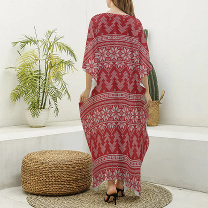 Christmas Festive Knitted Pattern Print Silk V-Neck Kaftan Dress
