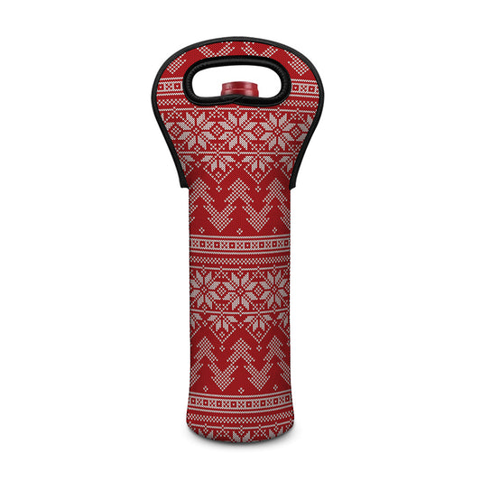 Christmas Festive Knitted Pattern Print Single Neoprene Wine Tote