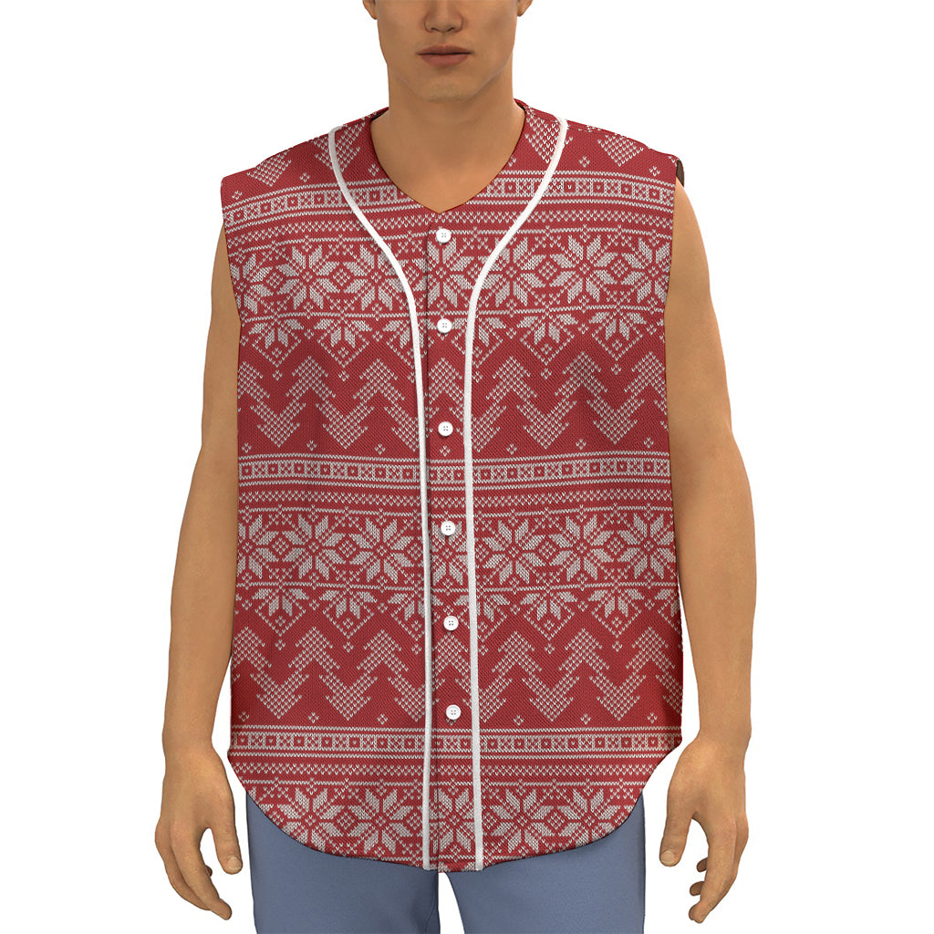 Christmas Festive Knitted Pattern Print Sleeveless Baseball Jersey