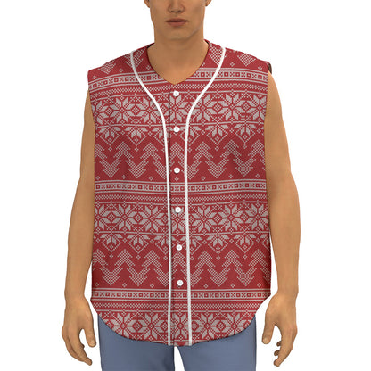 Christmas Festive Knitted Pattern Print Sleeveless Baseball Jersey
