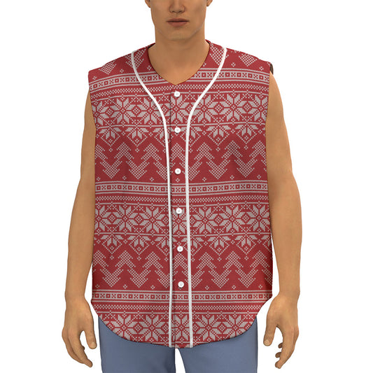 Christmas Festive Knitted Pattern Print Sleeveless Baseball Jersey