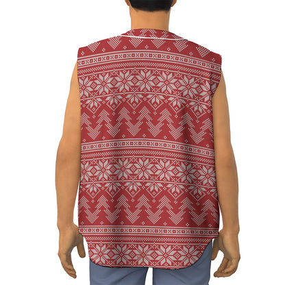 Christmas Festive Knitted Pattern Print Sleeveless Baseball Jersey