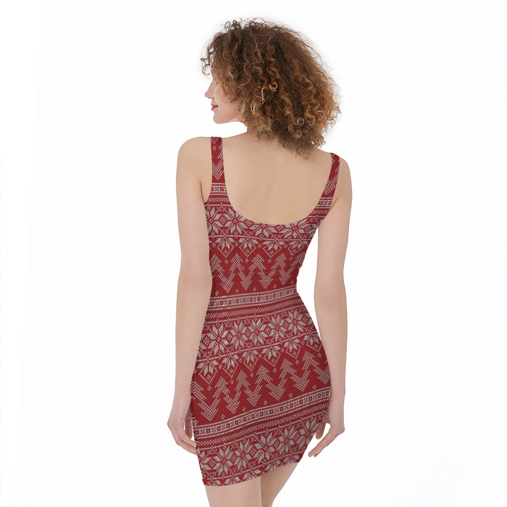 Christmas Festive Knitted Pattern Print Sleeveless Bodycon Dress