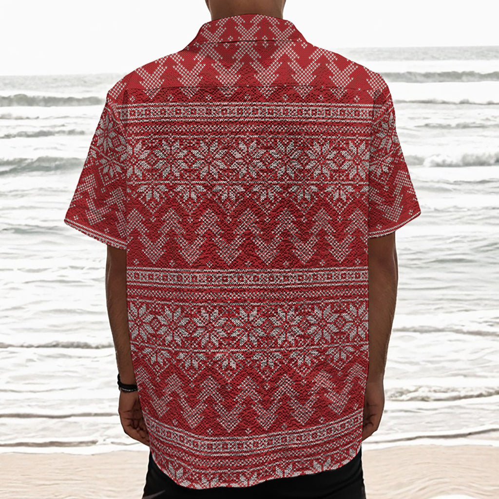 Christmas Festive Knitted Pattern Print Textured Short Sleeve Shirt