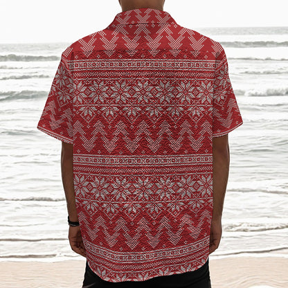 Christmas Festive Knitted Pattern Print Textured Short Sleeve Shirt