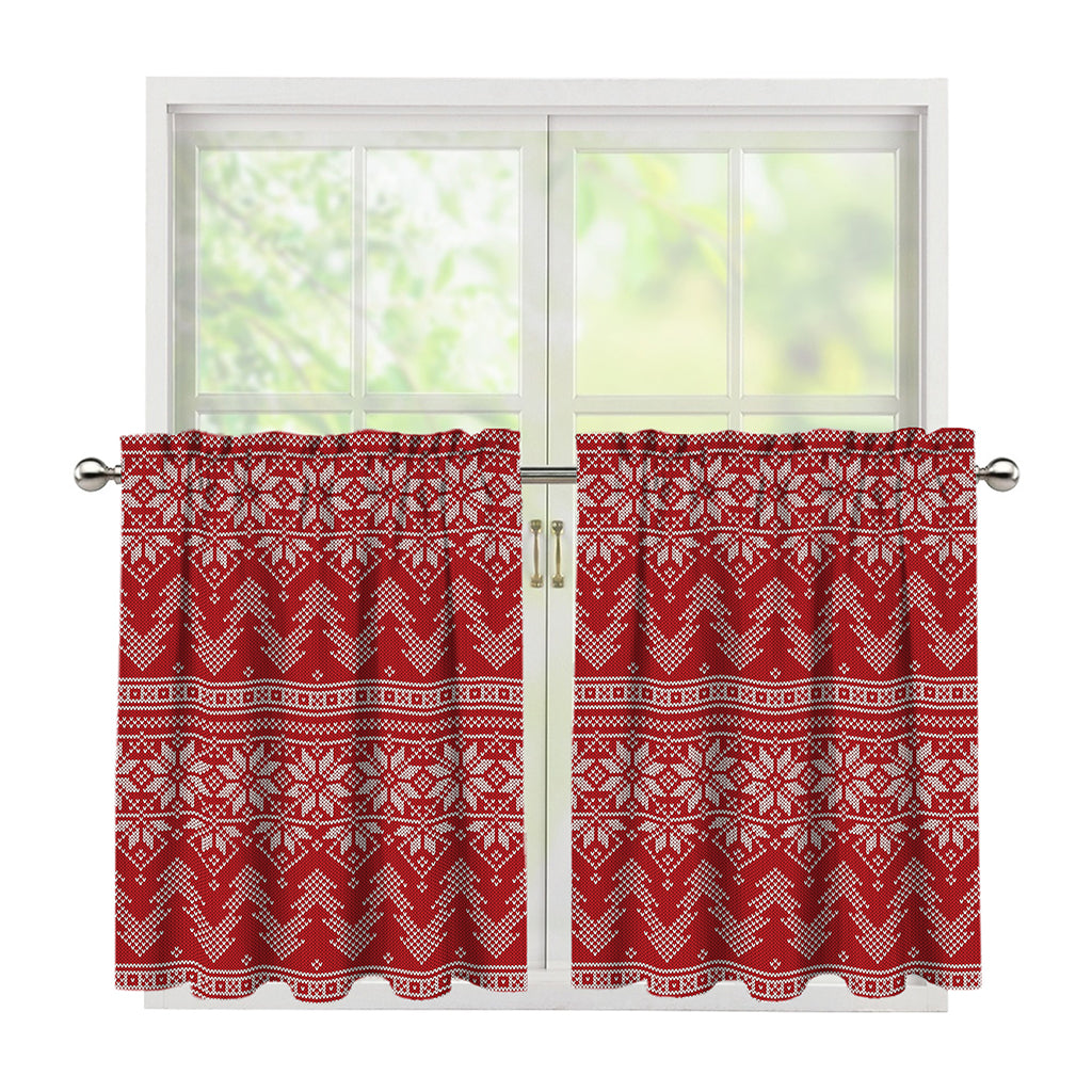 Christmas Festive Knitted Pattern Print Tier Curtains