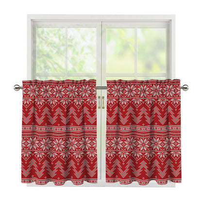 Christmas Festive Knitted Pattern Print Tier Curtains