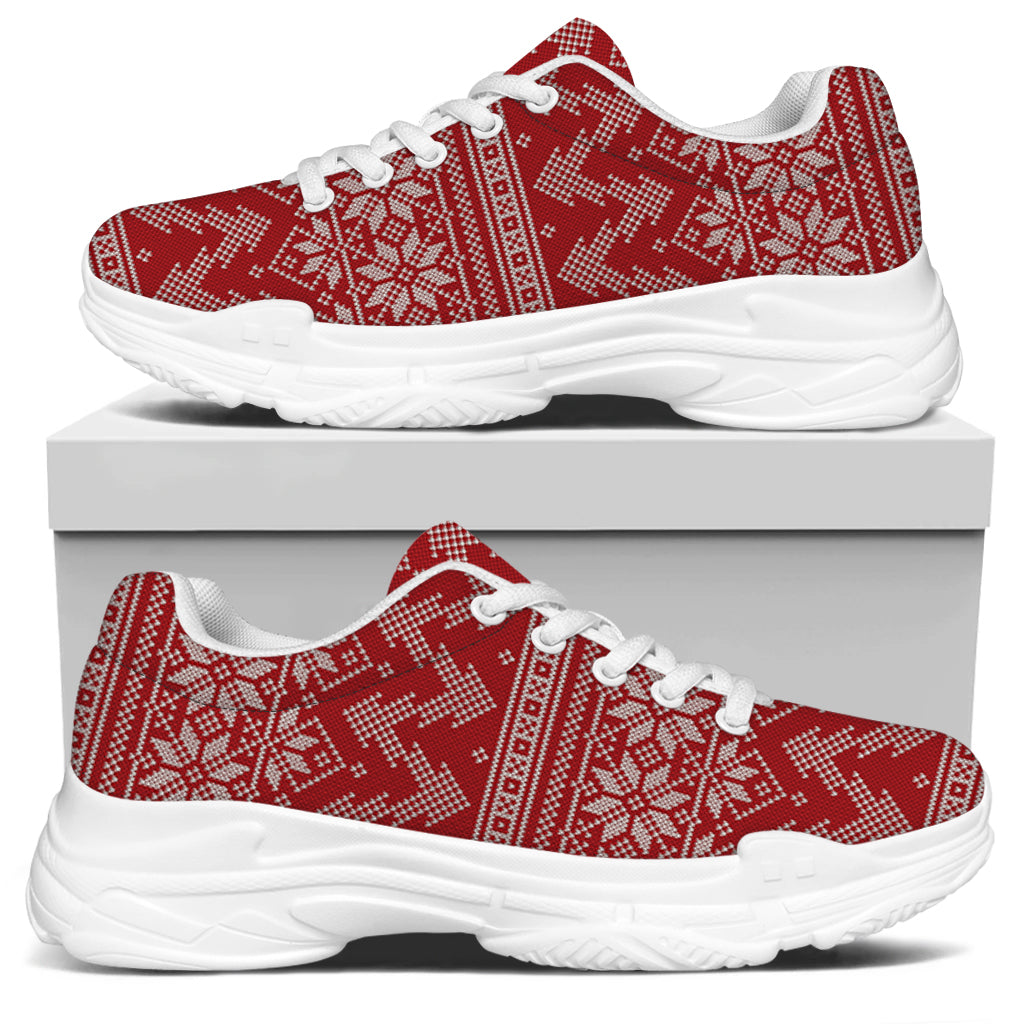 Christmas Festive Knitted Pattern Print White Chunky Shoes