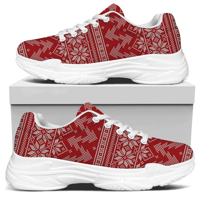 Christmas Festive Knitted Pattern Print White Chunky Shoes