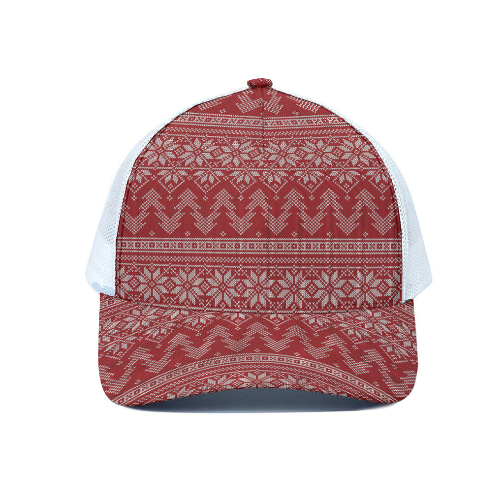 Christmas Festive Knitted Pattern Print White Mesh Trucker Cap