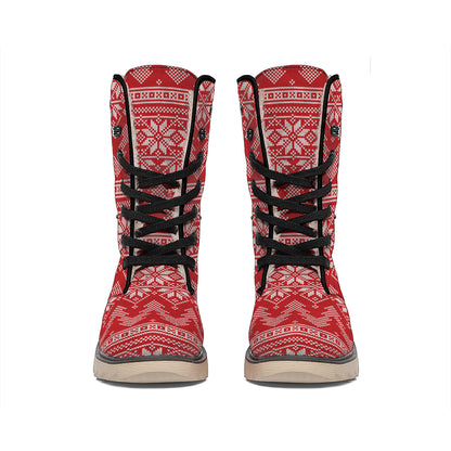 Christmas Festive Knitted Pattern Print Winter Boots