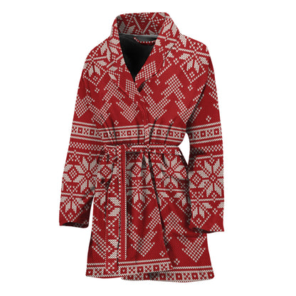 Christmas Festive Knitted Pattern Print Women's Bathrobe