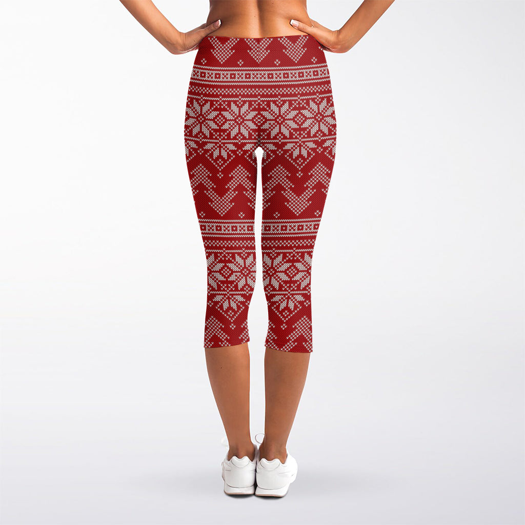 Christmas Festive Knitted Pattern Print Women's Capri Leggings